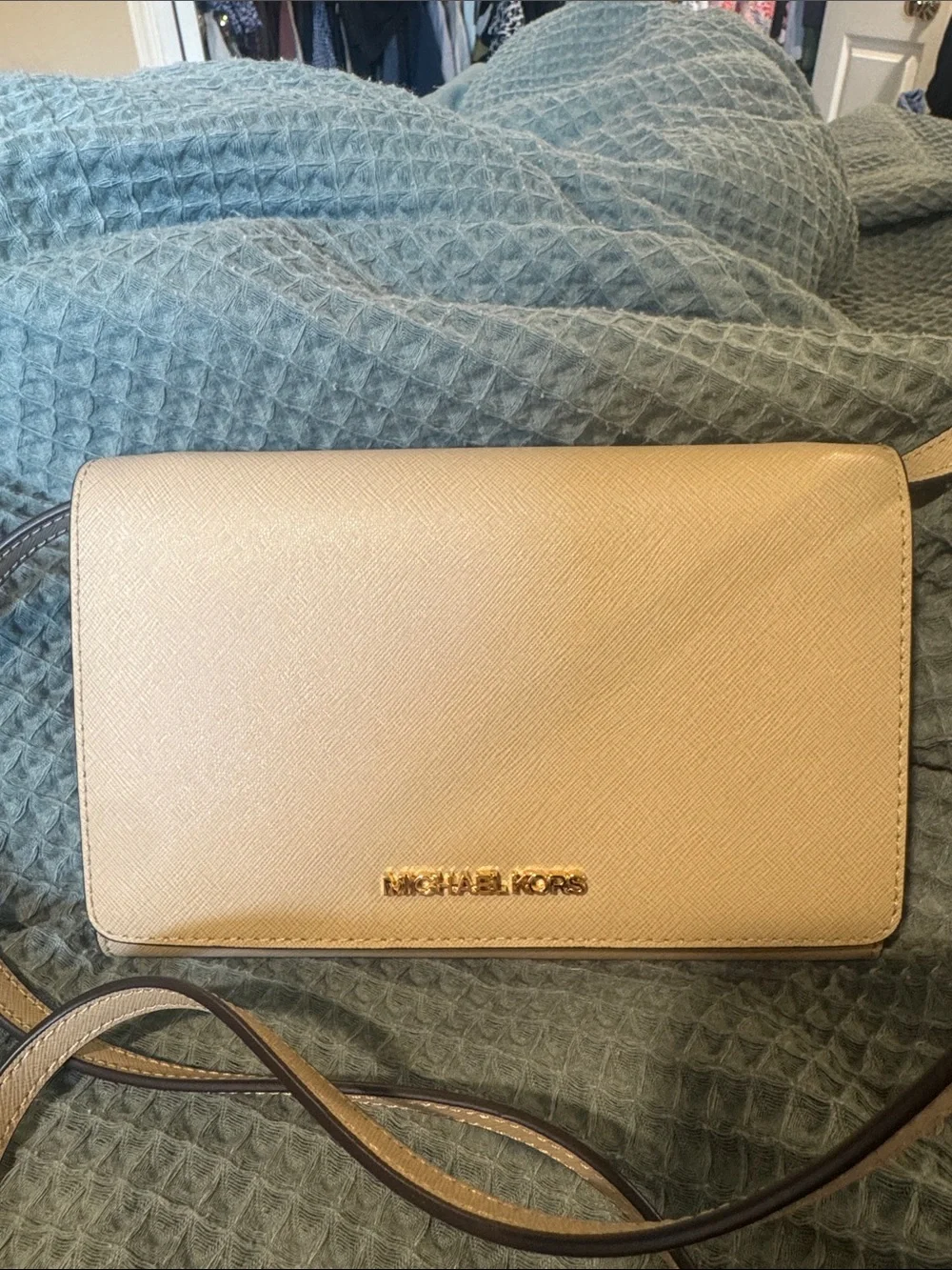 Michael Kors Beige/Tan Crossbody with Gold Logo-BRAND NEW WITH TAGS!